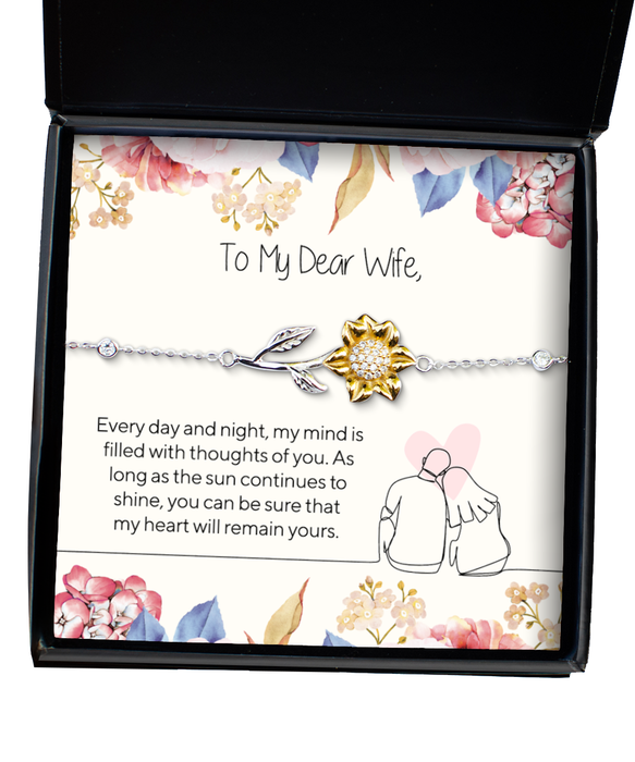 To My Wife Valentines Christmas, Wife Valentines Christmas Jewelry, My mind is filled with thoughts of you., Sunflower Bracelet