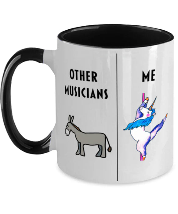 Funny Musician Coffee Mug, Gift for Musician, Gag Gift for Musician, Unique Gift for Musician, Cheap Musician Gift, Donkey Unicorn Two Tone Black Mug