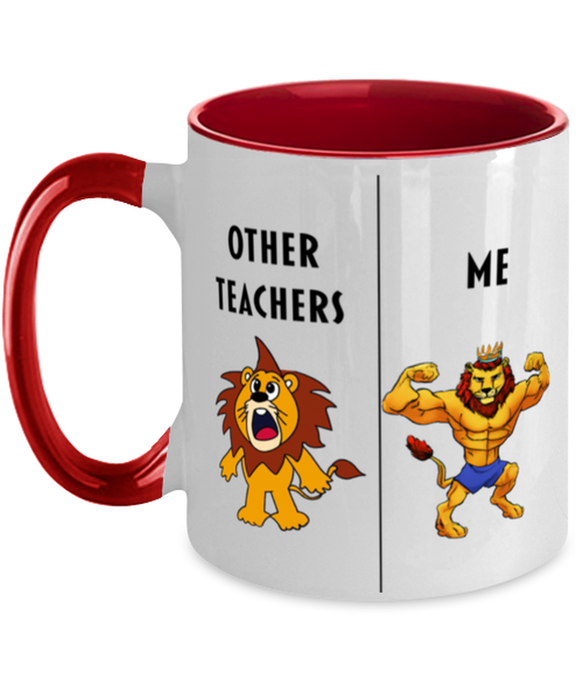 Gift for Teacher,Funny Teacher Coffee Mug, Gag Gift for Teacher, Unique Gift for Teacher, Cheap, Perfect, Amazing, Awesome Lion red Two Tone