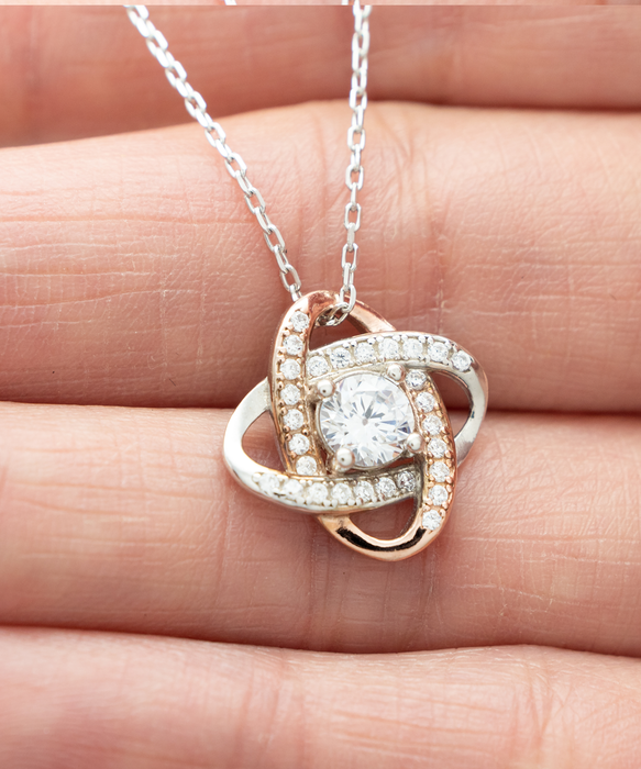 To My Wife, Girlfriend, Fiance, Wife, Girlfriend, Fiance Jewelry, You Wow My Heart, Love Knot Rose Gold Necklace