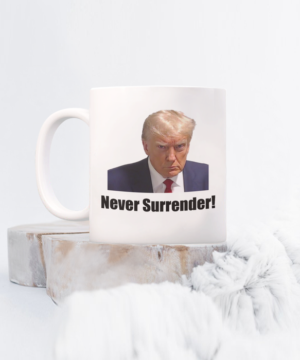 Trump Mug Shot, Mug Shot Coffee Mug, Funny Trump Gift, Trump 2024, Gift for Republican, Election Interference, Never Surrender