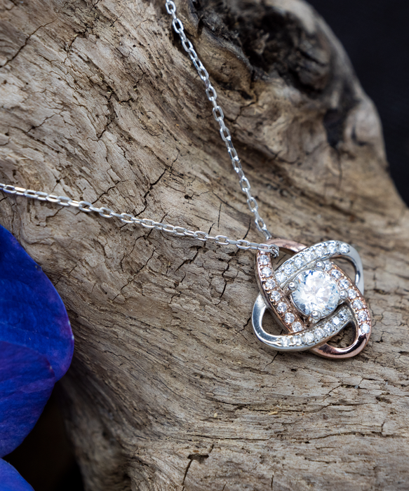 To My Fiance, Valentine, Fiance, Valentine Jewelry, Took a While Glad I found You Sloth, Love Knot Rose Gold Necklace