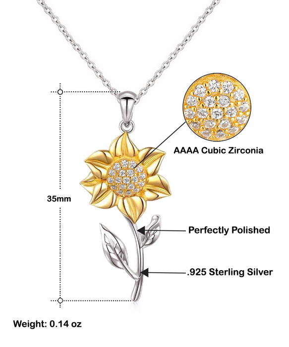 Gift for Daughter, Awesome, To Our Daughter Sunflower Pendant Necklace, Sunflower Sterling Silver Necklace, Christmas Gift for Daughter, Gift from Parents, From Mom, Dad